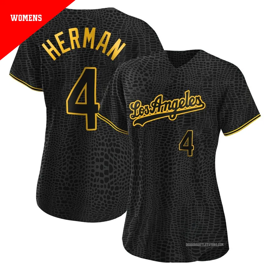 Los Angeles Dodgers ＃4 Babe Herman Women's Black Replica Snake Skin City Jersey