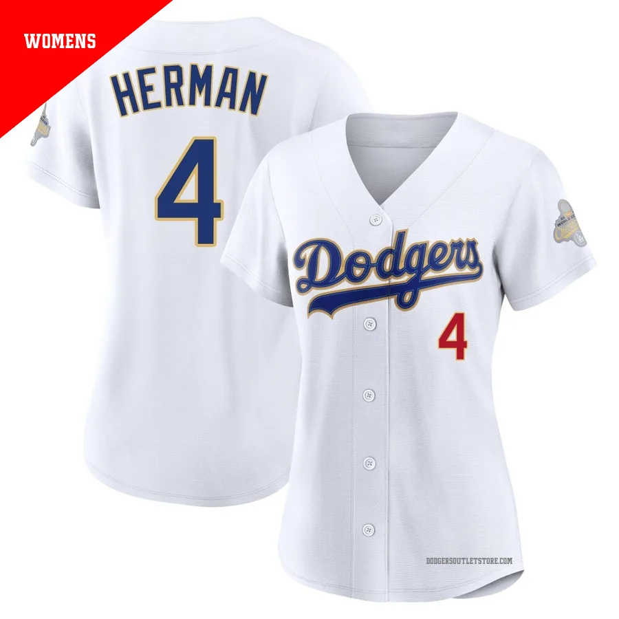 Los Angeles Dodgers ＃4 Babe Herman Women's Gold Limited White 2026 Collection Stadium Jersey