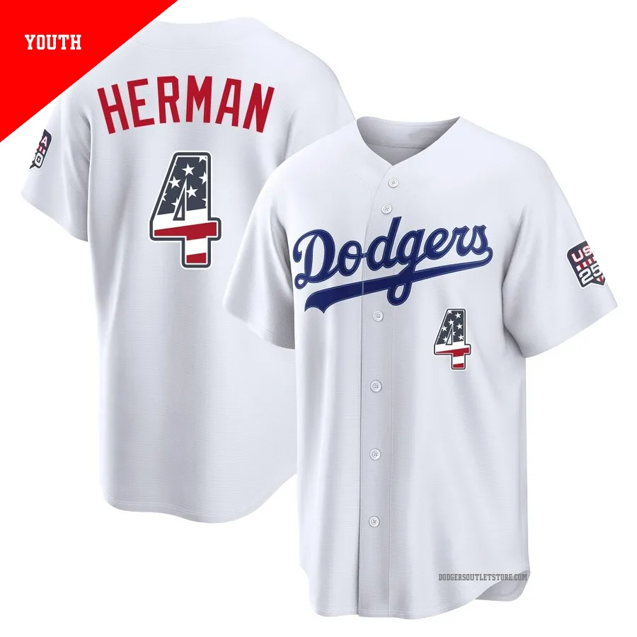 Los Angeles Dodgers ＃4 Babe Herman Youth White Limited USA 250 Fourth Of July Home Stadium Jersey