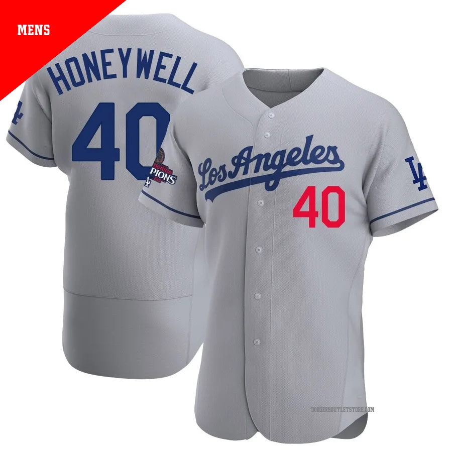 Los Angeles Dodgers ＃40 Brent Honeywell Men's Gray Authentic Away Official 2024 World Series Champions Jersey