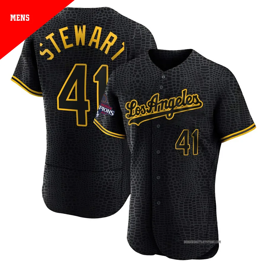 Los Angeles Dodgers ＃41 Brock Stewart Men's Black Authentic Snake Skin City 2024 World Series Champions Jersey