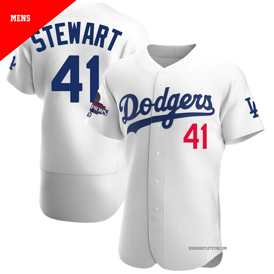 Los Angeles Dodgers ＃41 Brock Stewart Men's White Authentic Home Official 2024 World Series Champions Jersey