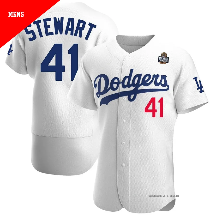 Los Angeles Dodgers ＃41 Brock Stewart Men's White Authentic Home Official 2024 World Series Jersey