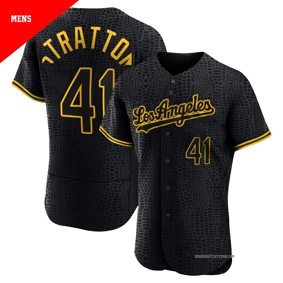 Los Angeles Dodgers ＃41 Chris Stratton Men's Black Authentic Snake Skin City Jersey