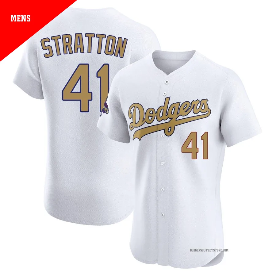 Los Angeles Dodgers ＃41 Chris Stratton Men's Gold Elite White 2025 Collection Jersey