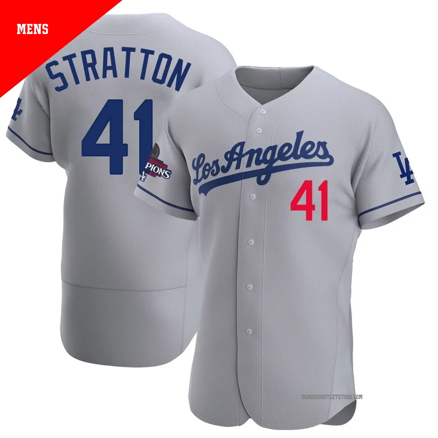 Los Angeles Dodgers ＃41 Chris Stratton Men's Gray Authentic Away Official 2024 World Series Champions Jersey