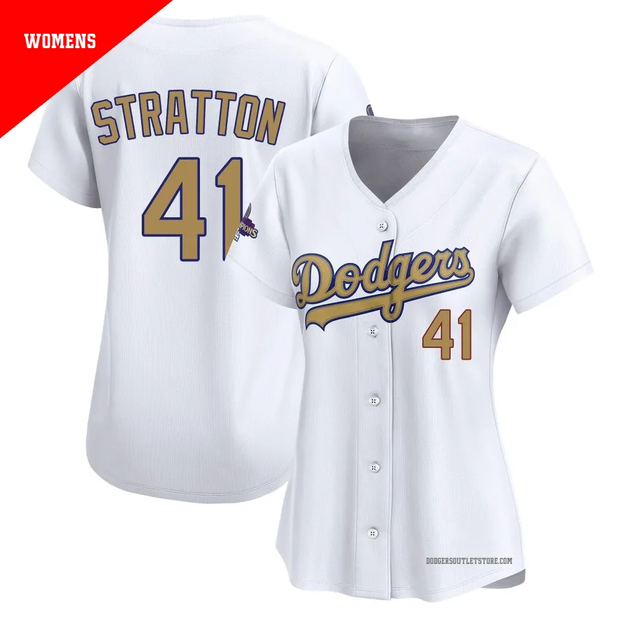 Los Angeles Dodgers ＃41 Chris Stratton Women's Gold Limited White 2025 Collection Jersey