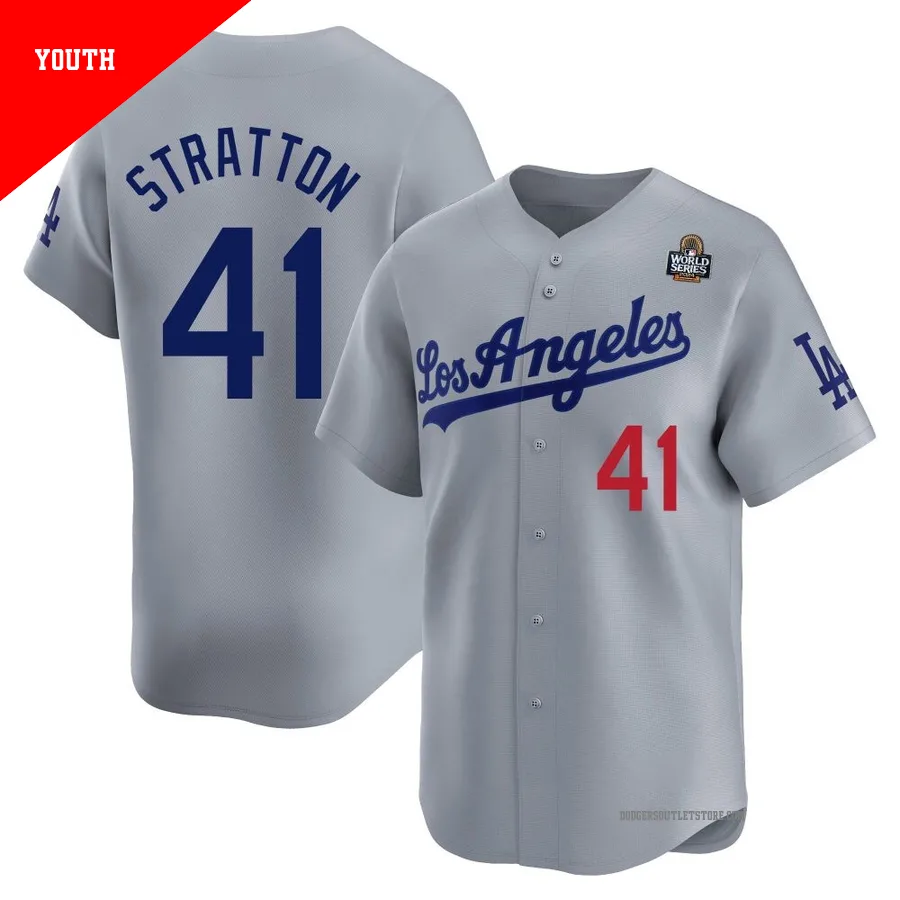 Los Angeles Dodgers ＃41 Chris Stratton Youth Gray Limited Away 2024 World Series Jersey