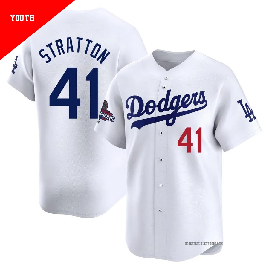 Los Angeles Dodgers ＃41 Chris Stratton Youth White Limited Home 2024 World Series Champions Jersey