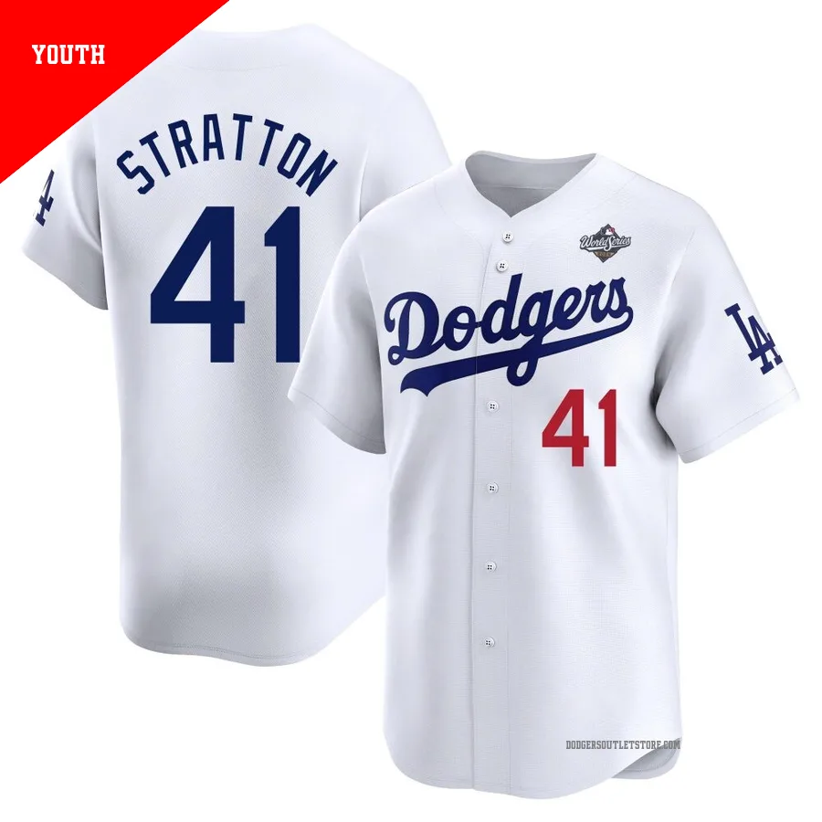 Los Angeles Dodgers ＃41 Chris Stratton Youth White Limited Home 2025 World Series Jersey