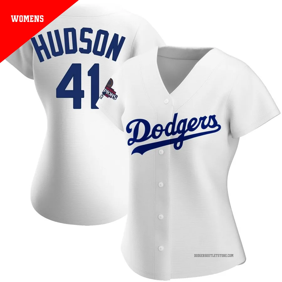 Los Angeles Dodgers ＃41 Daniel Hudson Women's White Authentic Home 2024 World Series Champions Jersey