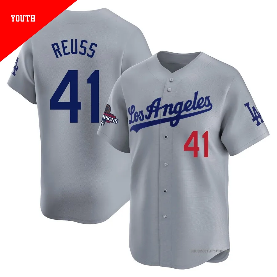Los Angeles Dodgers ＃41 Jerry Reuss Youth Gray Limited Away World Series Champions Jersey