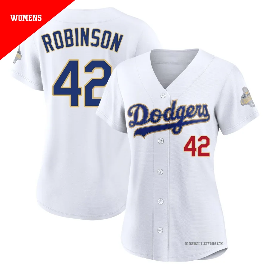 Los Angeles Dodgers ＃42 Jackie Robinson Women's Gold Limited White 2026 Collection Stadium Jersey