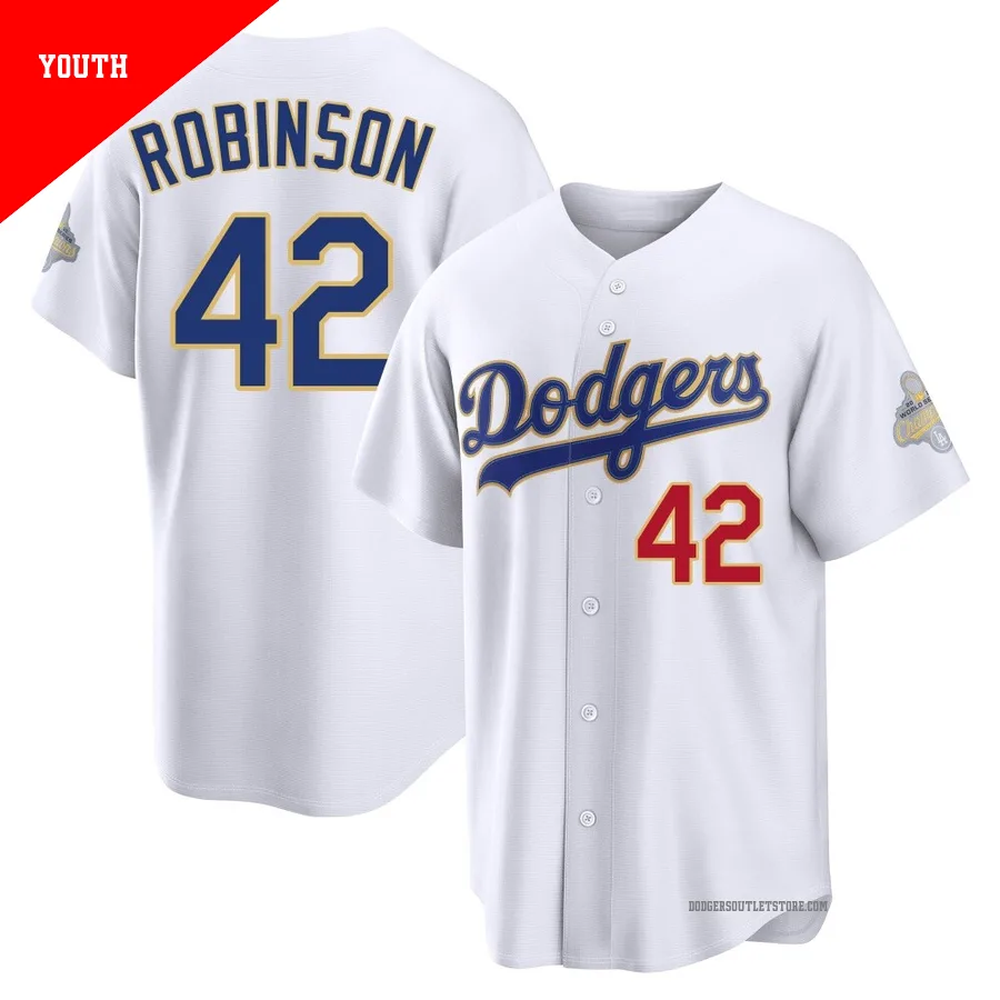 Los Angeles Dodgers ＃42 Jackie Robinson Youth Gold Limited White 2026 Collection Stadium Jersey