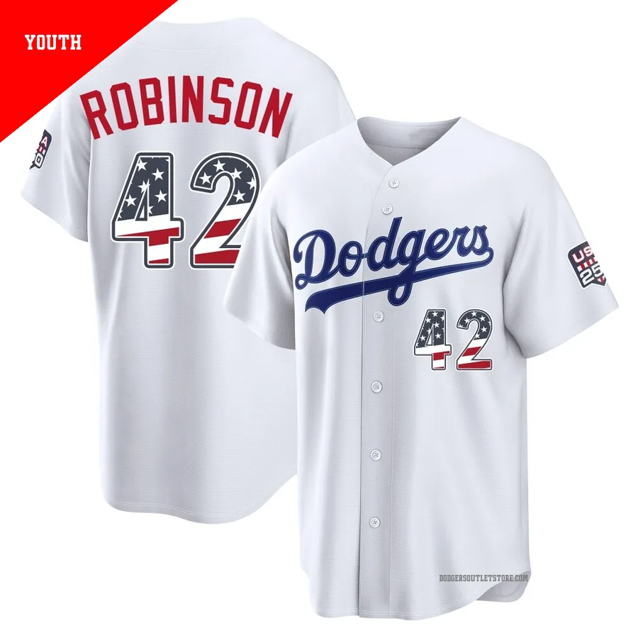 Los Angeles Dodgers ＃42 Jackie Robinson Youth White Limited USA 250 Fourth Of July Home Stadium Jersey