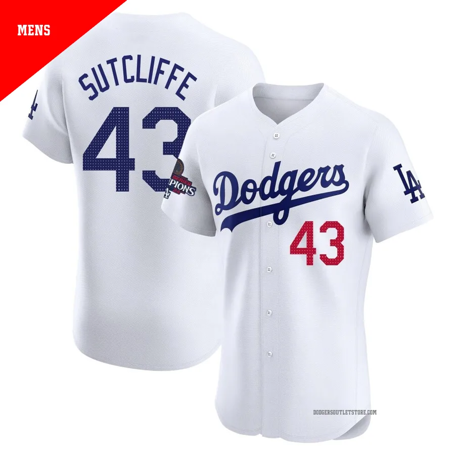 Los Angeles Dodgers ＃43 Rick Sutcliffe Men's White Elite Home World Series Champions Jersey