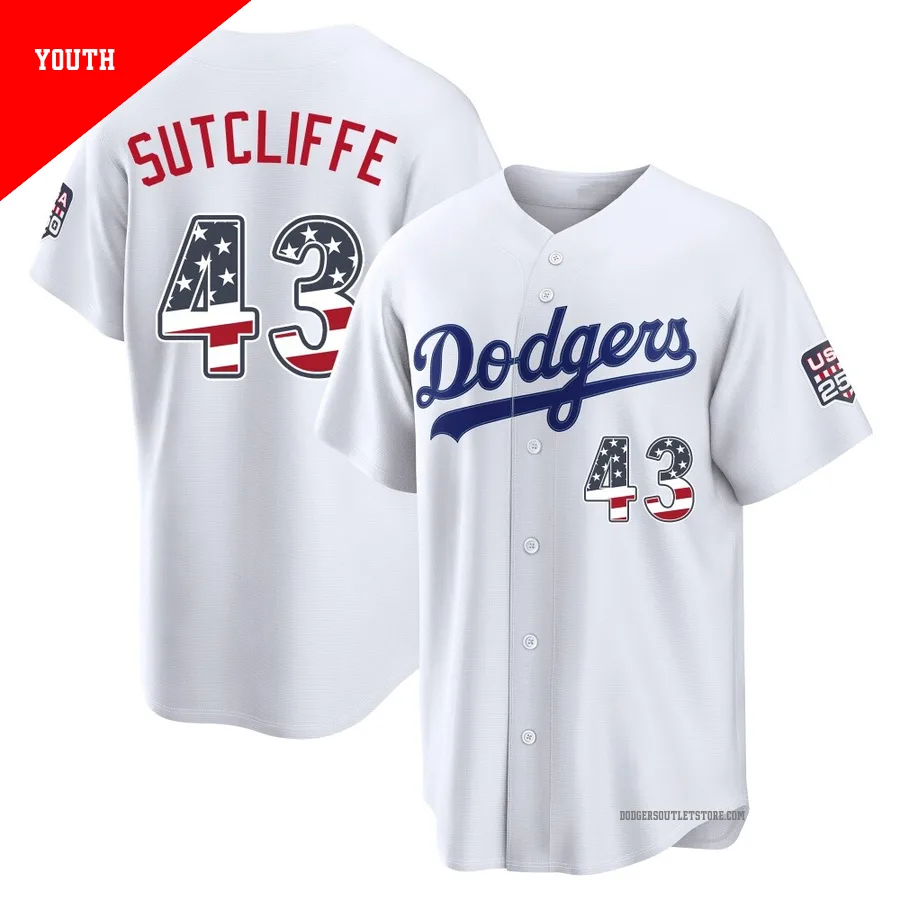 Los Angeles Dodgers ＃43 Rick Sutcliffe Youth White Limited USA 250 Fourth Of July Home Stadium Jersey