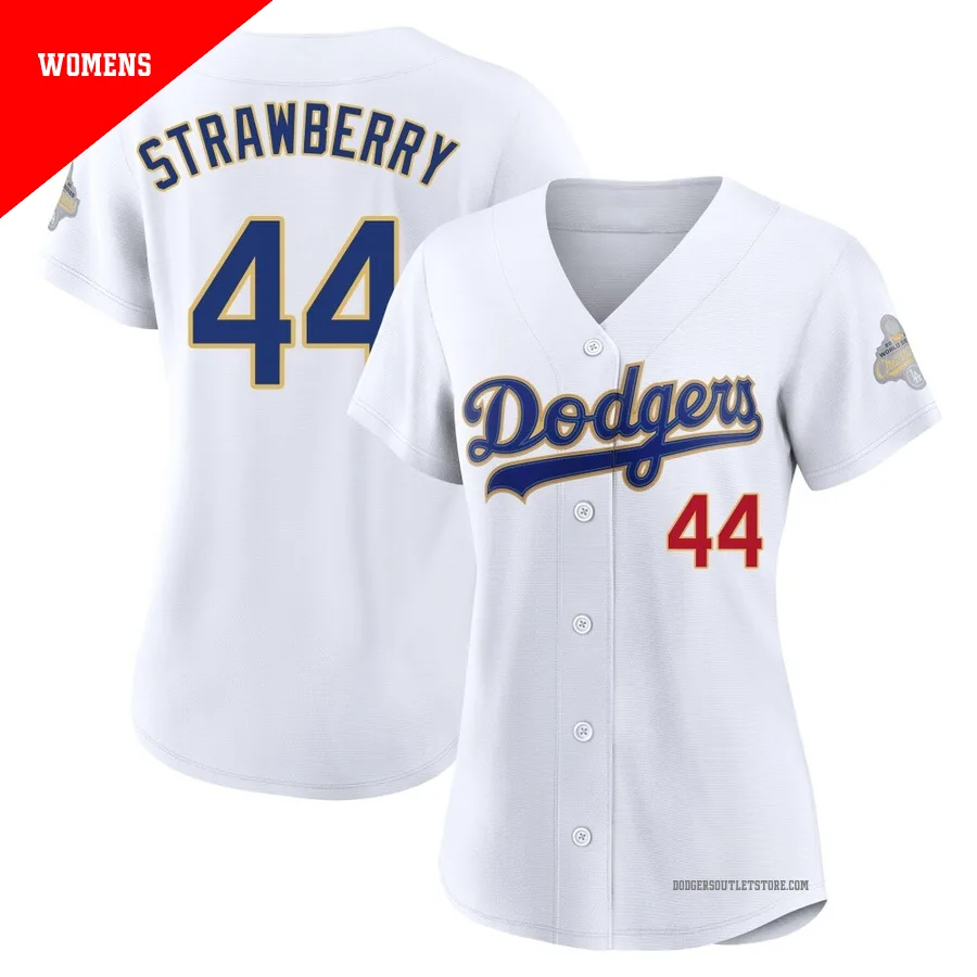 Los Angeles Dodgers ＃44 Darryl Strawberry Women's Gold Limited White 2026 Collection Stadium Jersey
