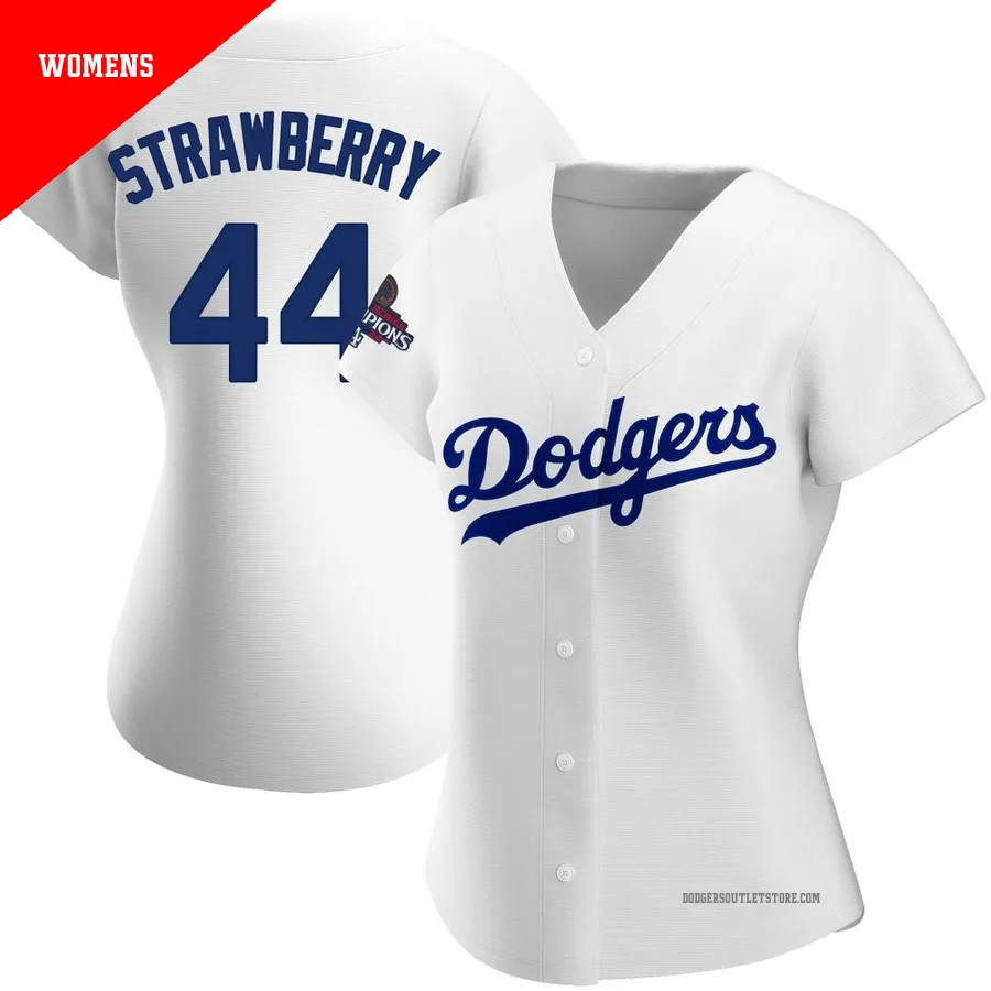 Los Angeles Dodgers ＃44 Darryl Strawberry Women's White Authentic Home 2024 World Series Champions Jersey