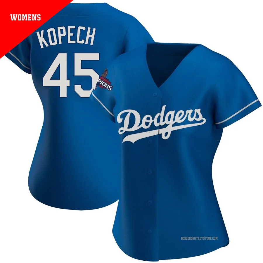 Los Angeles Dodgers ＃45 Michael Kopech Women's Royal Replica Alternate 2024 World Series Champions Jersey