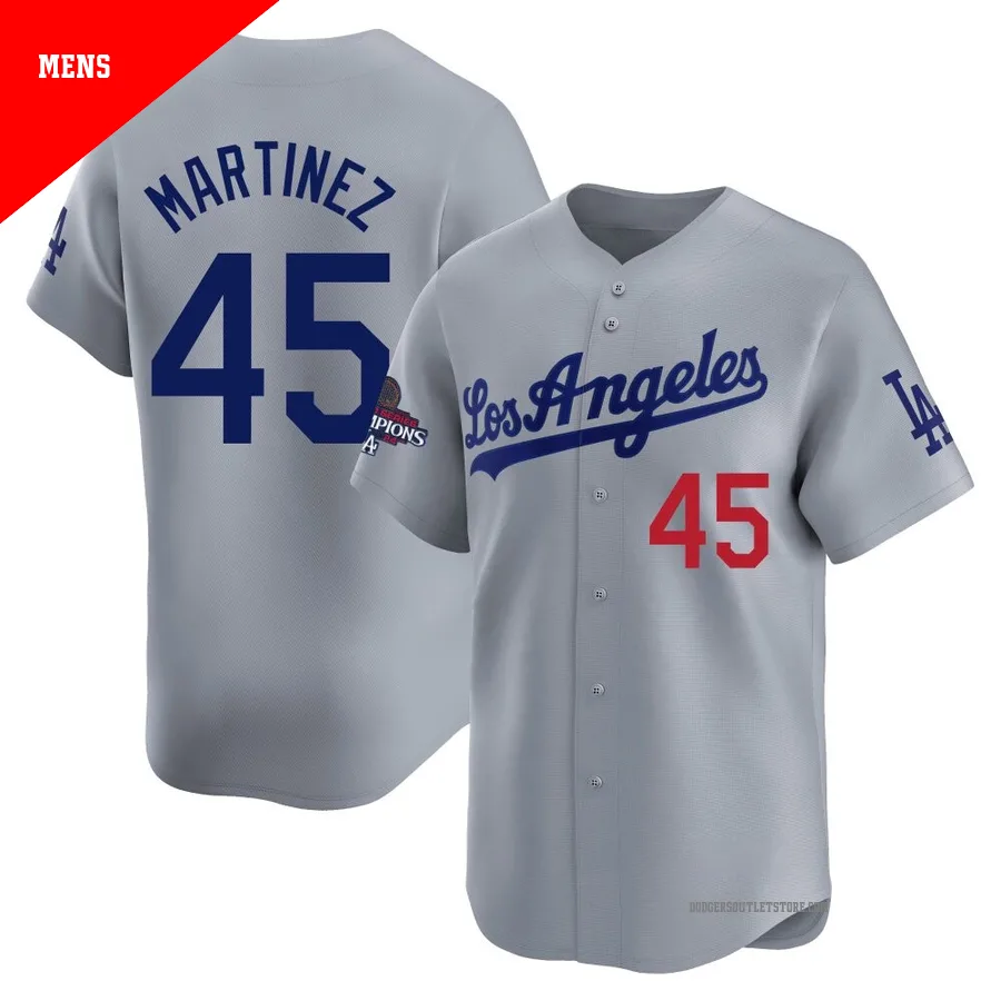 Los Angeles Dodgers ＃45 Pedro Martinez Men's Gray Limited Away World Series Champions Jersey