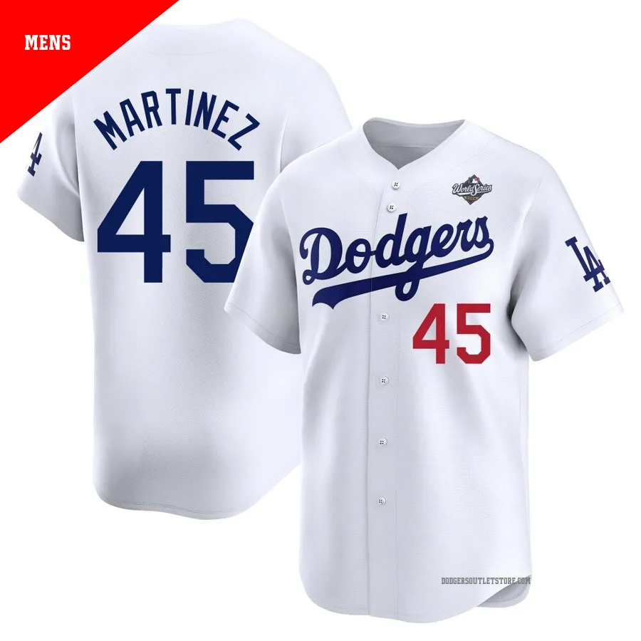 Los Angeles Dodgers ＃45 Pedro Martinez Men's White Limited Home 2025 World Series Jersey