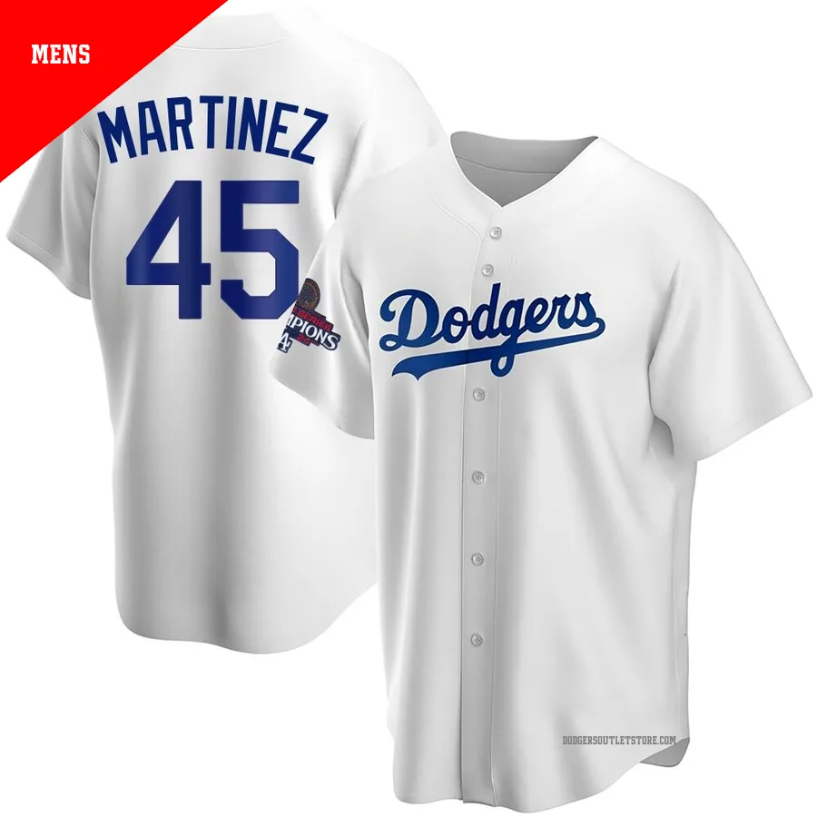 Los Angeles Dodgers ＃45 Pedro Martinez Men's White Replica Home 2024 World Series Champions Jersey