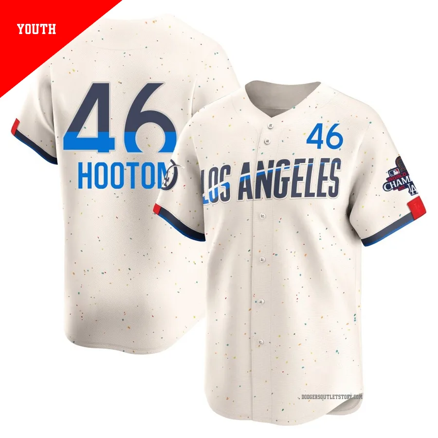Los Angeles Dodgers ＃46 Burt Hooton Youth Cream Limited 2024 City Connect World Series Champions Jersey
