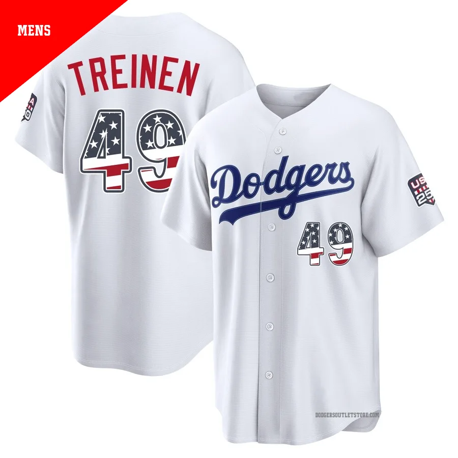 Los Angeles Dodgers ＃49 Blake Treinen Men's White Limited USA 250 Fourth Of July Home Stadium Jersey