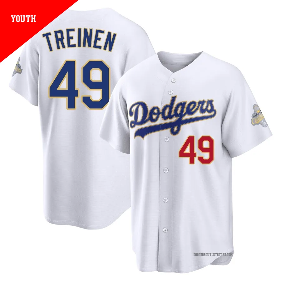 Los Angeles Dodgers ＃49 Blake Treinen Youth Gold Limited White 2026 Collection Stadium Jersey