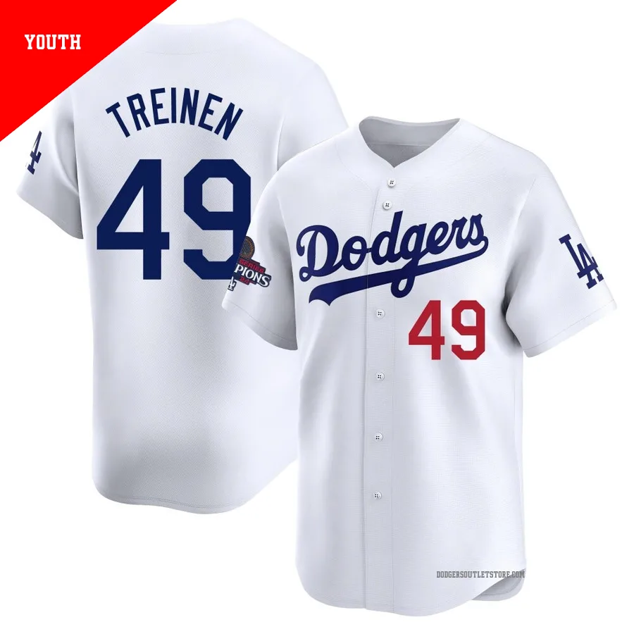 Los Angeles Dodgers ＃49 Blake Treinen Youth White Limited Home 2024 World Series Champions Jersey