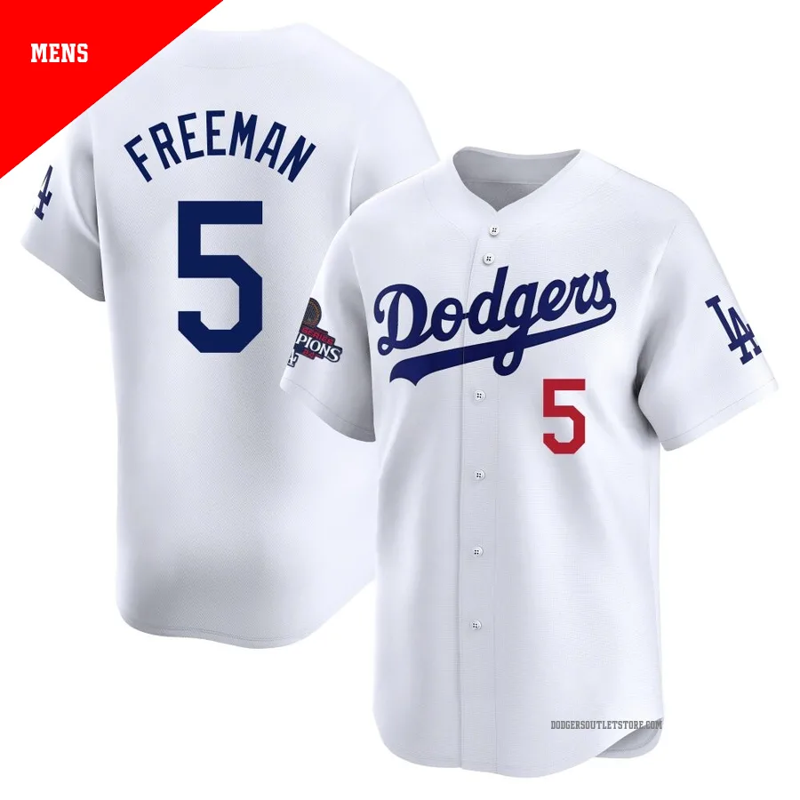 Los Angeles Dodgers ＃5 Freddie Freeman Men's White Limited Home 2024 World Series Champions Jersey