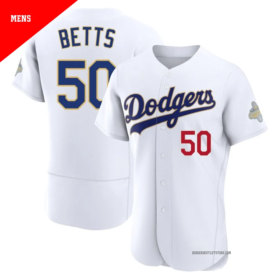 Los Angeles Dodgers ＃50 Mookie Betts Men's Gold Authentic White 2026 Collection Jersey