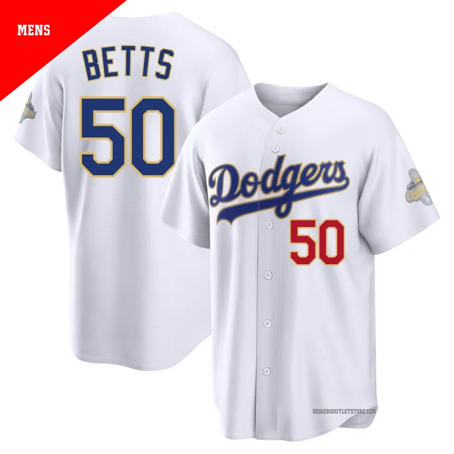 Los Angeles Dodgers ＃50 Mookie Betts Men's Gold Limited White 2026 Collection Stadium Jersey