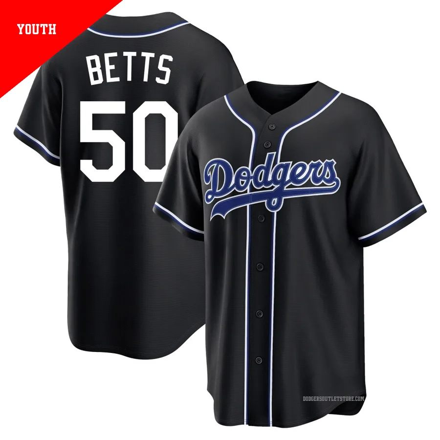Los Angeles Dodgers ＃50 Mookie Betts Youth Black Replica Fashion Out Jersey