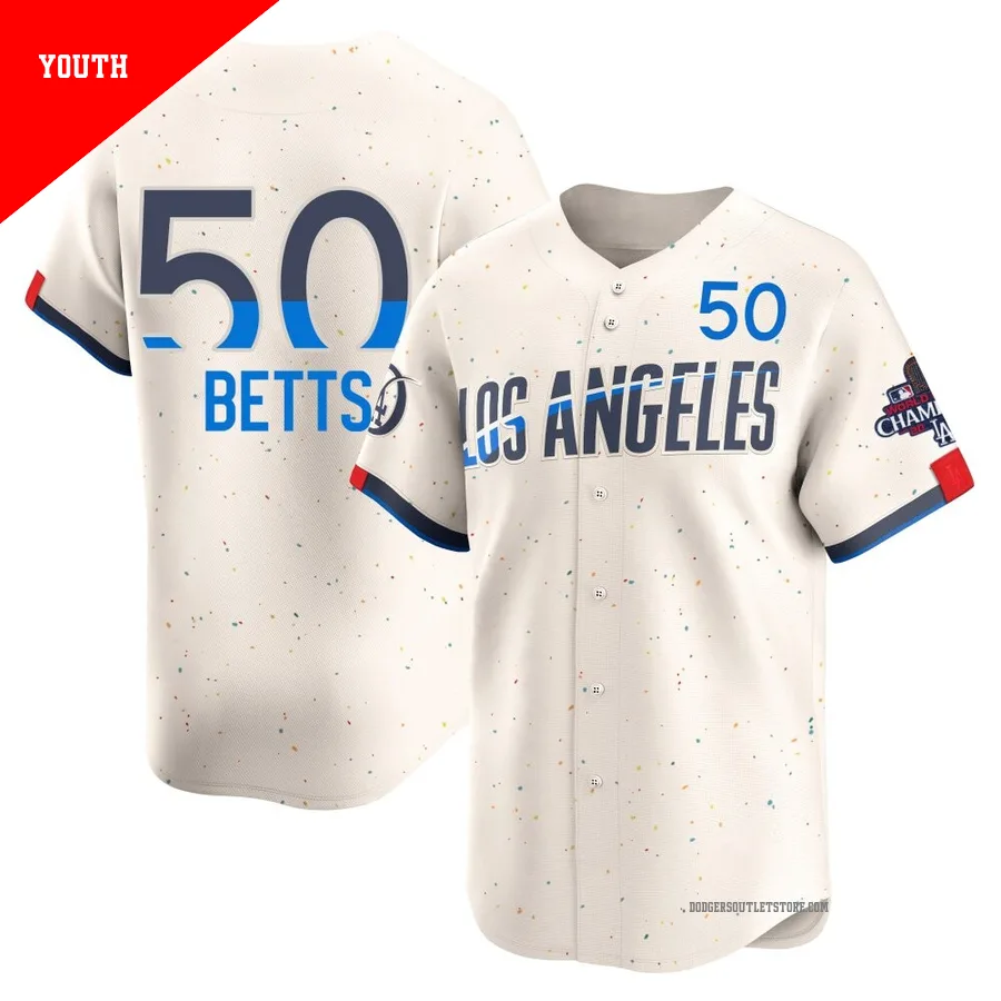 Los Angeles Dodgers ＃50 Mookie Betts Youth Cream Limited 2024 City Connect World Series Champions Jersey