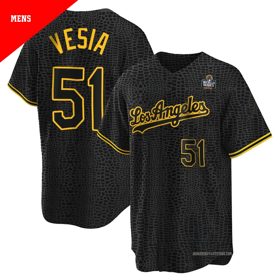 Los Angeles Dodgers ＃51 Alex Vesia Men's Black Replica Snake Skin City 2024 World Series Jersey