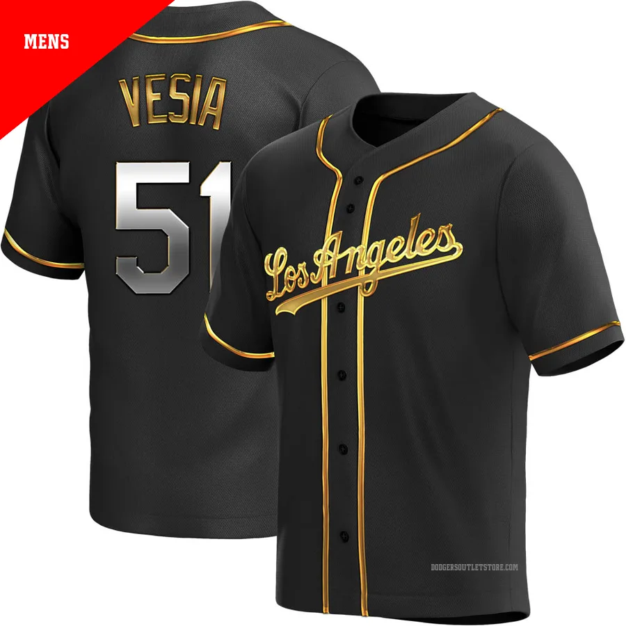 Los Angeles Dodgers ＃51 Alex Vesia Men's Gold Replica Black en Alternate Jersey