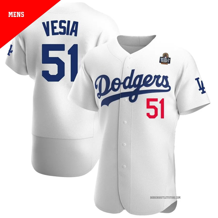 Los Angeles Dodgers ＃51 Alex Vesia Men's White Authentic Home Official 2024 World Series Jersey