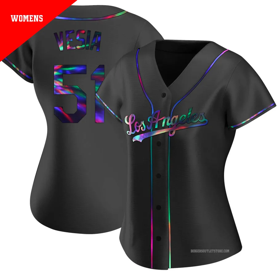 Los Angeles Dodgers ＃51 Alex Vesia Women's Black Replica Holographic Alternate Jersey