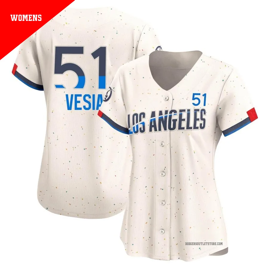 Los Angeles Dodgers ＃51 Alex Vesia Women's Cream Limited 2024 City Connect Jersey