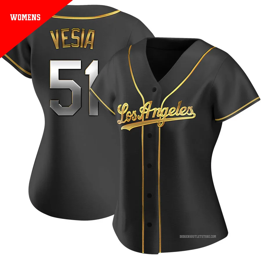 Los Angeles Dodgers ＃51 Alex Vesia Women's Gold Replica Black en Alternate Jersey