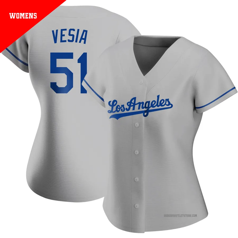 Los Angeles Dodgers ＃51 Alex Vesia Women's Gray Authentic Road Jersey
