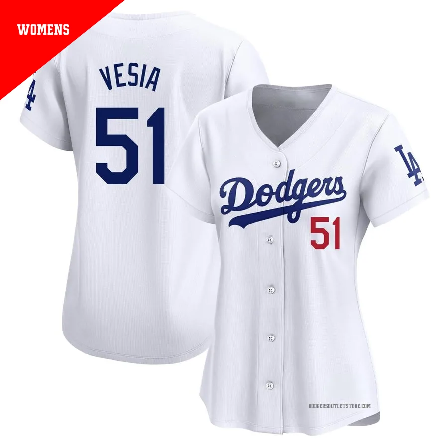 Los Angeles Dodgers ＃51 Alex Vesia Women's White Limited Home Jersey