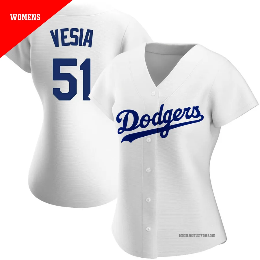 Los Angeles Dodgers ＃51 Alex Vesia Women's White Replica Home Jersey