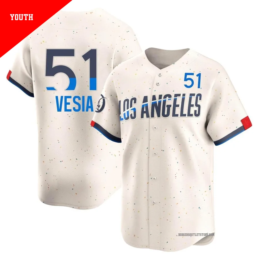 Los Angeles Dodgers ＃51 Alex Vesia Youth Cream Limited 2024 City Connect Jersey