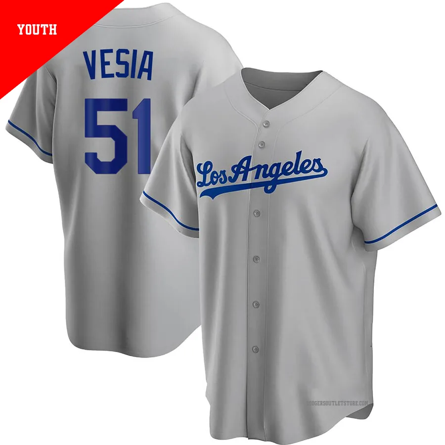 Los Angeles Dodgers ＃51 Alex Vesia Youth Gray Replica Road Jersey