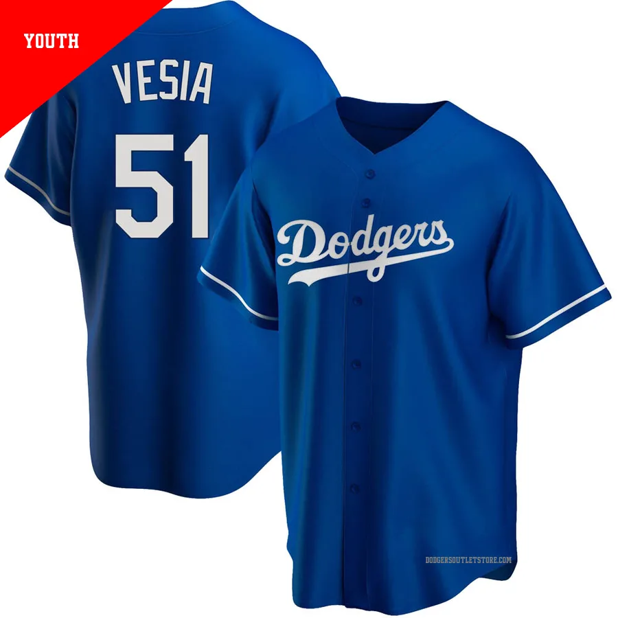 Los Angeles Dodgers ＃51 Alex Vesia Youth Royal Replica Alternate Jersey