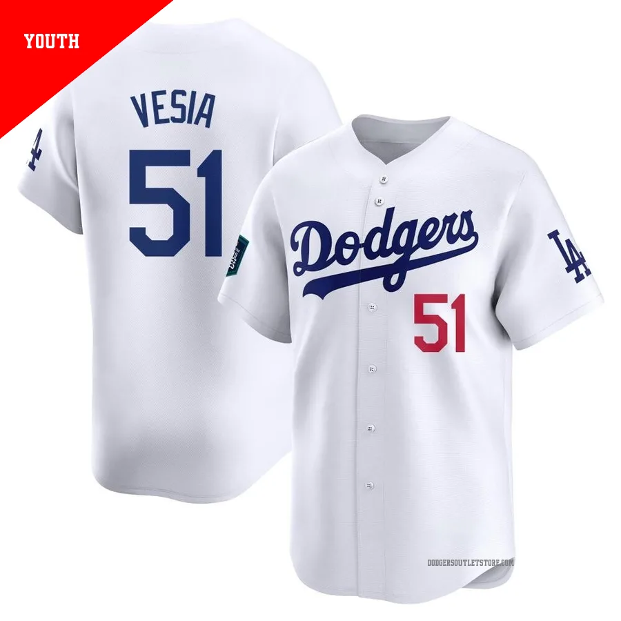 Los Angeles Dodgers ＃51 Alex Vesia Youth White Limited 2024 World Tour Seoul Series Home Jersey