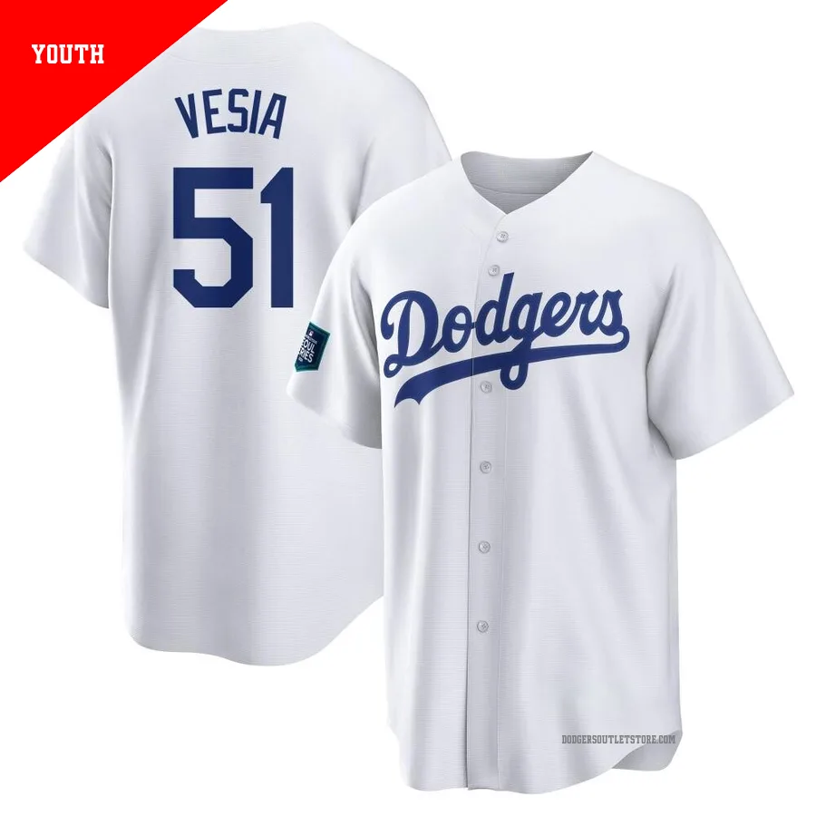 Los Angeles Dodgers ＃51 Alex Vesia Youth White Replica 2024 World Tour Seoul Series Home Jersey
